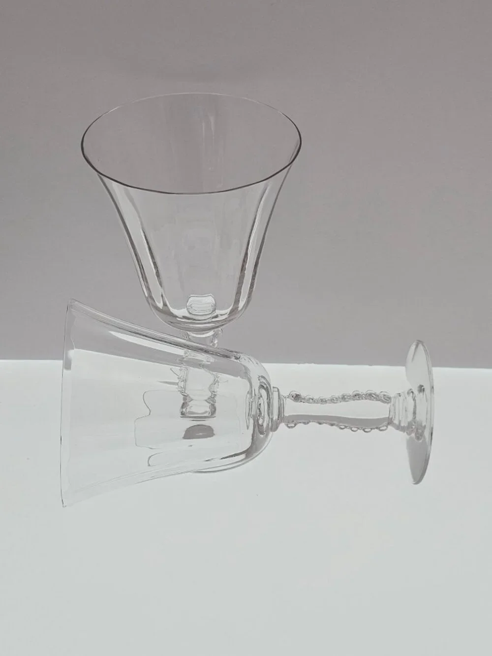 2 Vintage Fostoria Silver Low Water Goblets Crystal Set Elegant Depression Glass